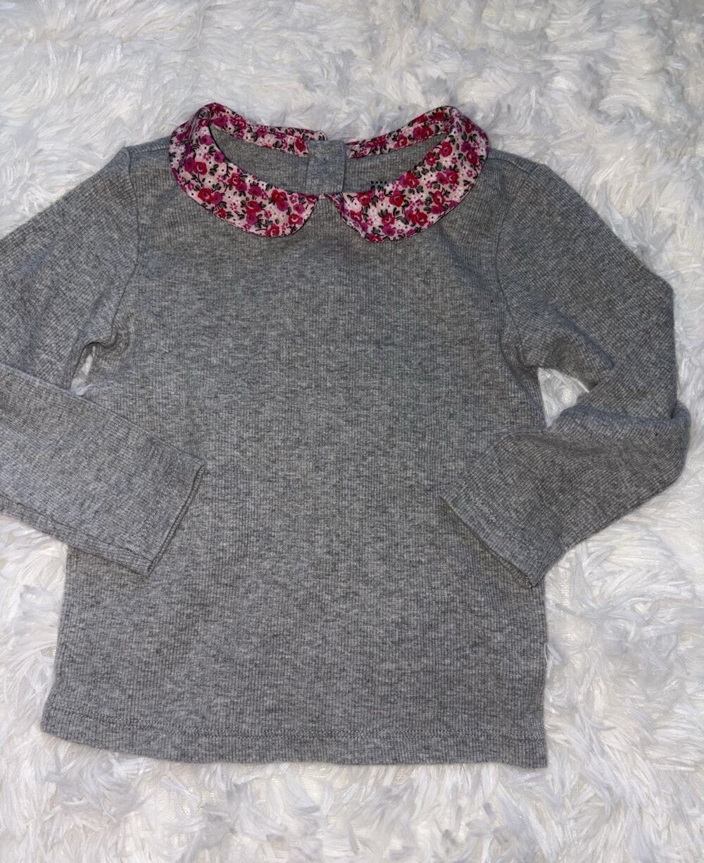 Baby Gap Girls 2 Ribbed Gray Top W/floral Collar. Soft, Adorable